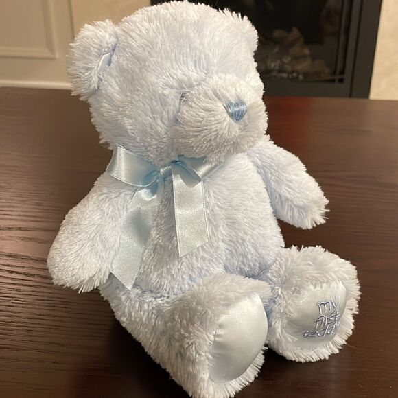 Baby Gund My First Teddy Blue/Bleu 4043950 Excellent Condition 11” long with bow - Picture 6 of 6